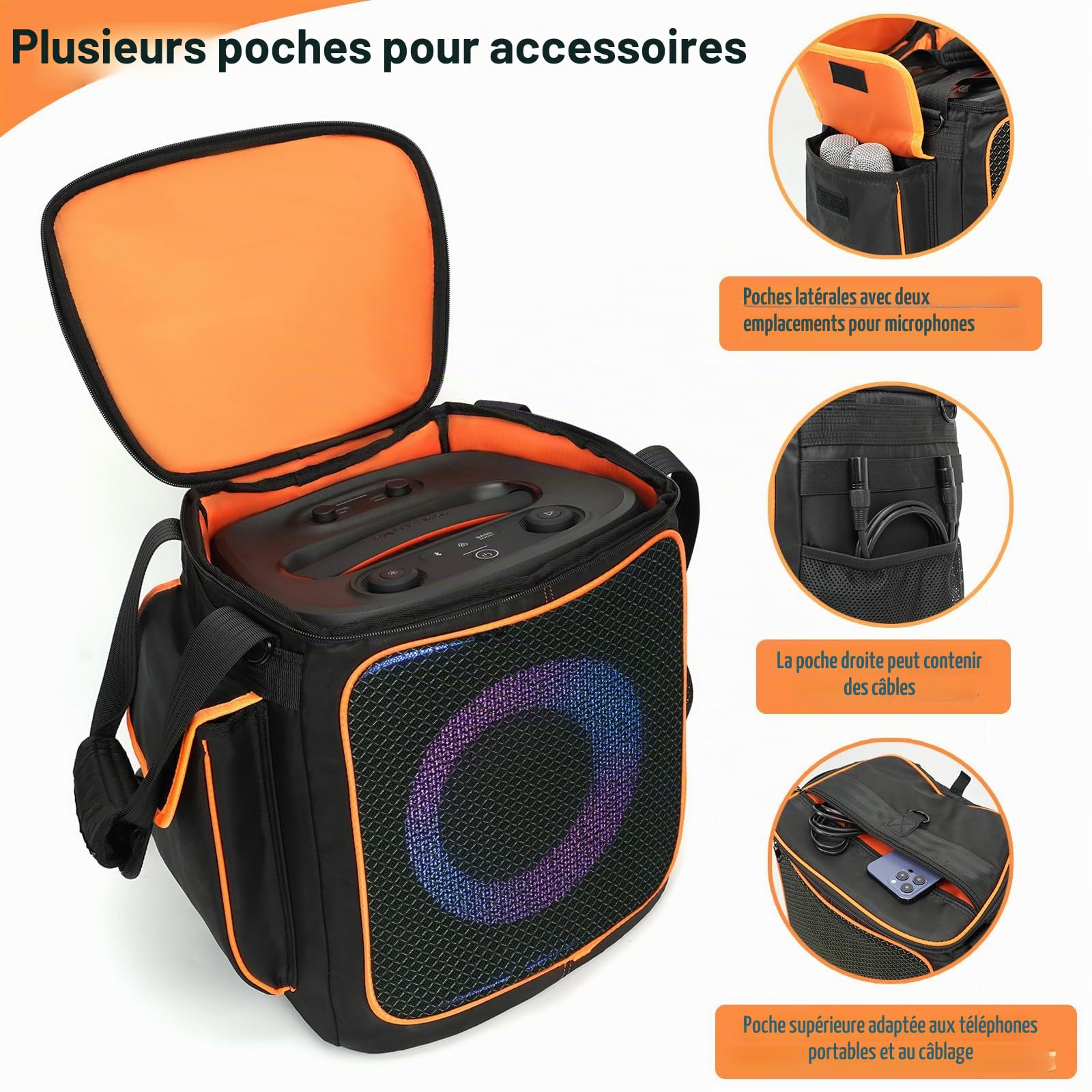 Étui de Transport Portable Fourre Housse de Protection Sac à Dos Robuste Sac de Voyage Sacoche pour JBL PARTYBOX Encore 2 Enceinte de Soirée Portable avec Micro sans Fil