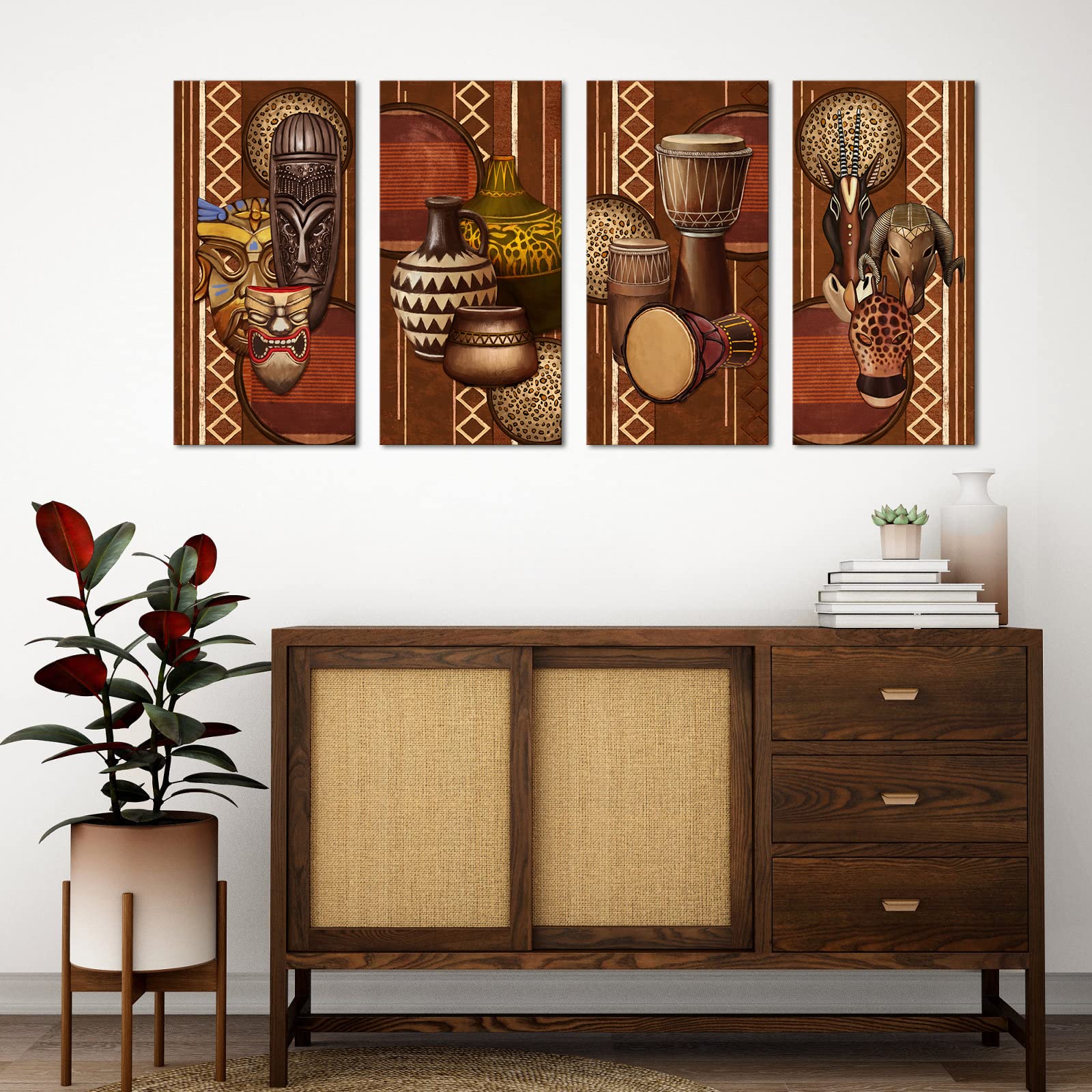 Conipit Afrikanische Maske Leinwandbild – 4-teilig, 121,9 X 61 Cm, Wandkunst Ethnischer Stil