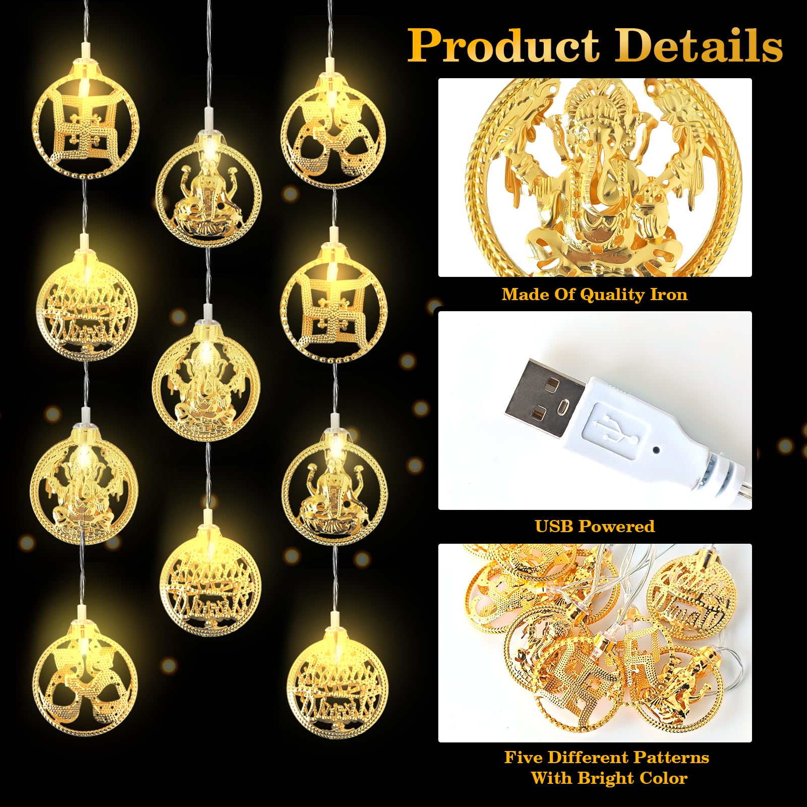 Guirlande Lumineuse Diwali 1,5m Avec 10 LED | Motifs Traditionnels, Alimentation Par Piles, Pour Décoration Intérieure Et Extérieure
