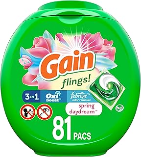 Gain flings! Liquid Laundry Detergent Soap Pacs, HE Compatible, 81 Count, Long Lasting Scent, Spring Daydream Scent