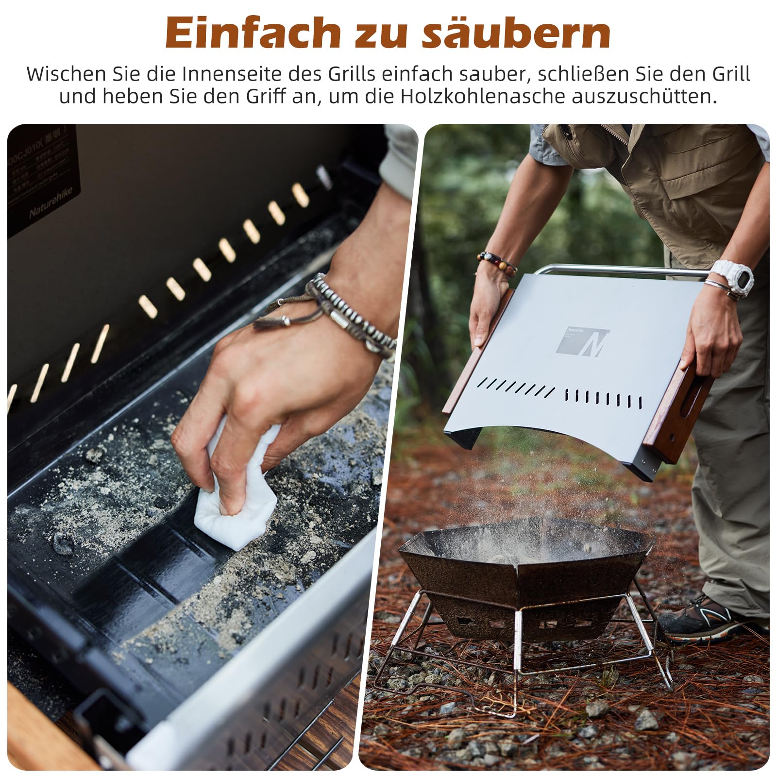 Naturehike Składany grill na węgiel drzewny, 50,2 x 32,8 x 33,5 cm, przenośny grill kempingowy, do użytku na zewnątrz, do ogrodu, szary