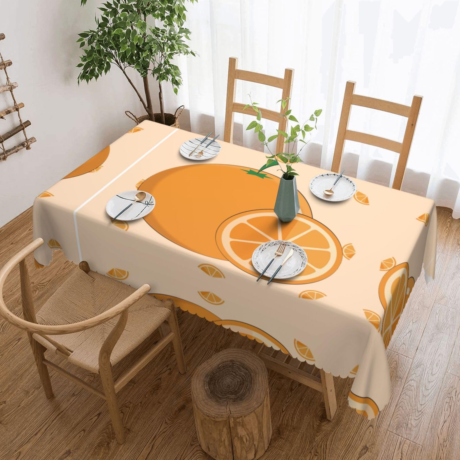 QAZWZML cartoon fresh orange Printed tablecloth, made of thick polyester with lace trim, suitable for dining rooms, picnics, and weddings