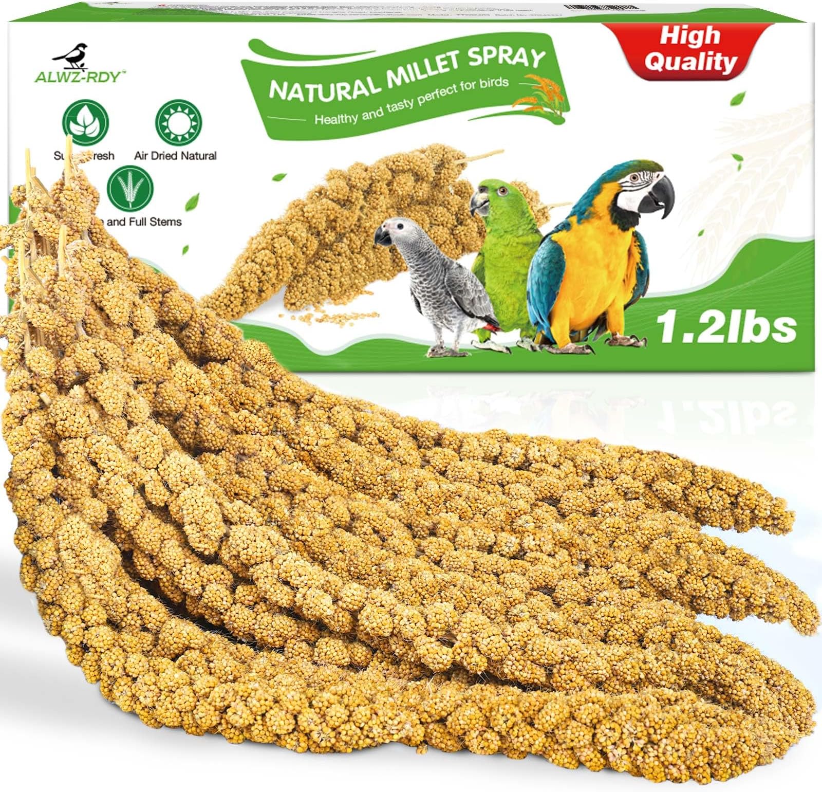 - Millet for Birds 1.2LB, Natural Sun-Dried Spray Seed No Stems Only Edible Tops for Parakeet, Budgies, Finches, Cockatiels, Parrots, Lovebird, Hamster and Other Pets Treat