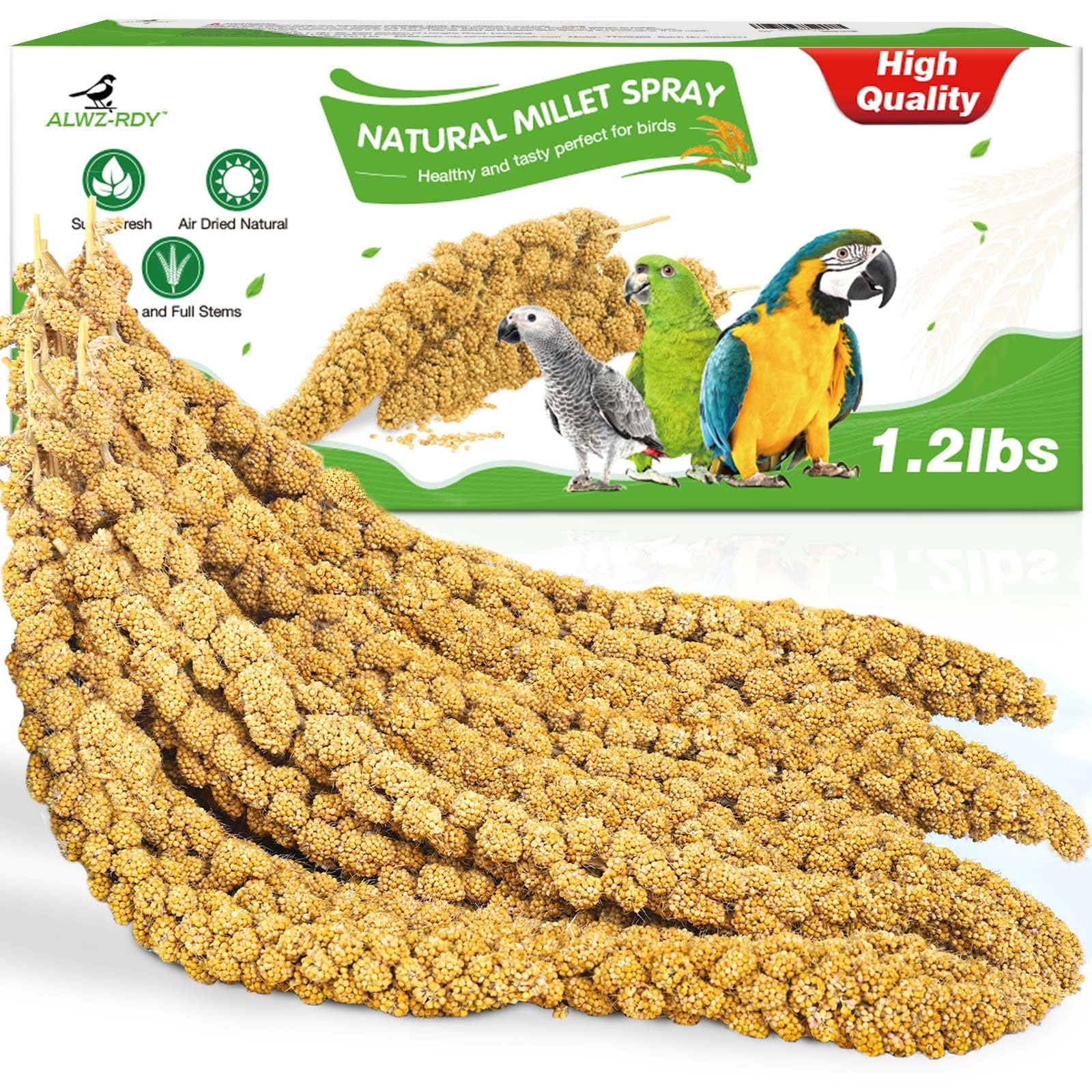 Millet for Birds 1.2LB, Natural Sun-Dried Spray Seed No Stems Only Edible Tops for Parakeet, Budgies, Finches, Cockatiels, Parrots, Lovebird, Hamster and Other Pets Treat
