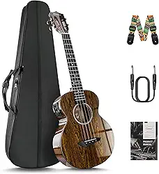 O ukulele elétrico e acústico da Caramel, TEG95, Butterfly Bocote, brilhante | Kit ukelele profissional feito à mão de 66 cm com acessórios