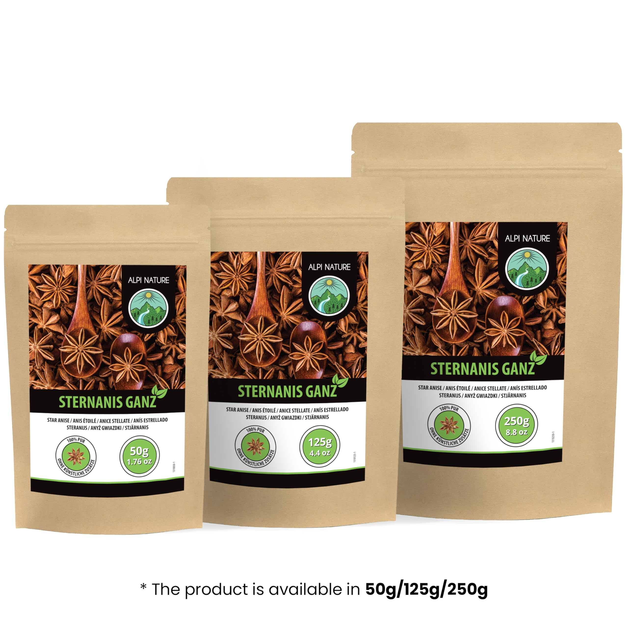 Alpi Nature Anis Estrellado Entero 125g, Vainas de Anís Estrellado para Cocinar y Vino Caliente
