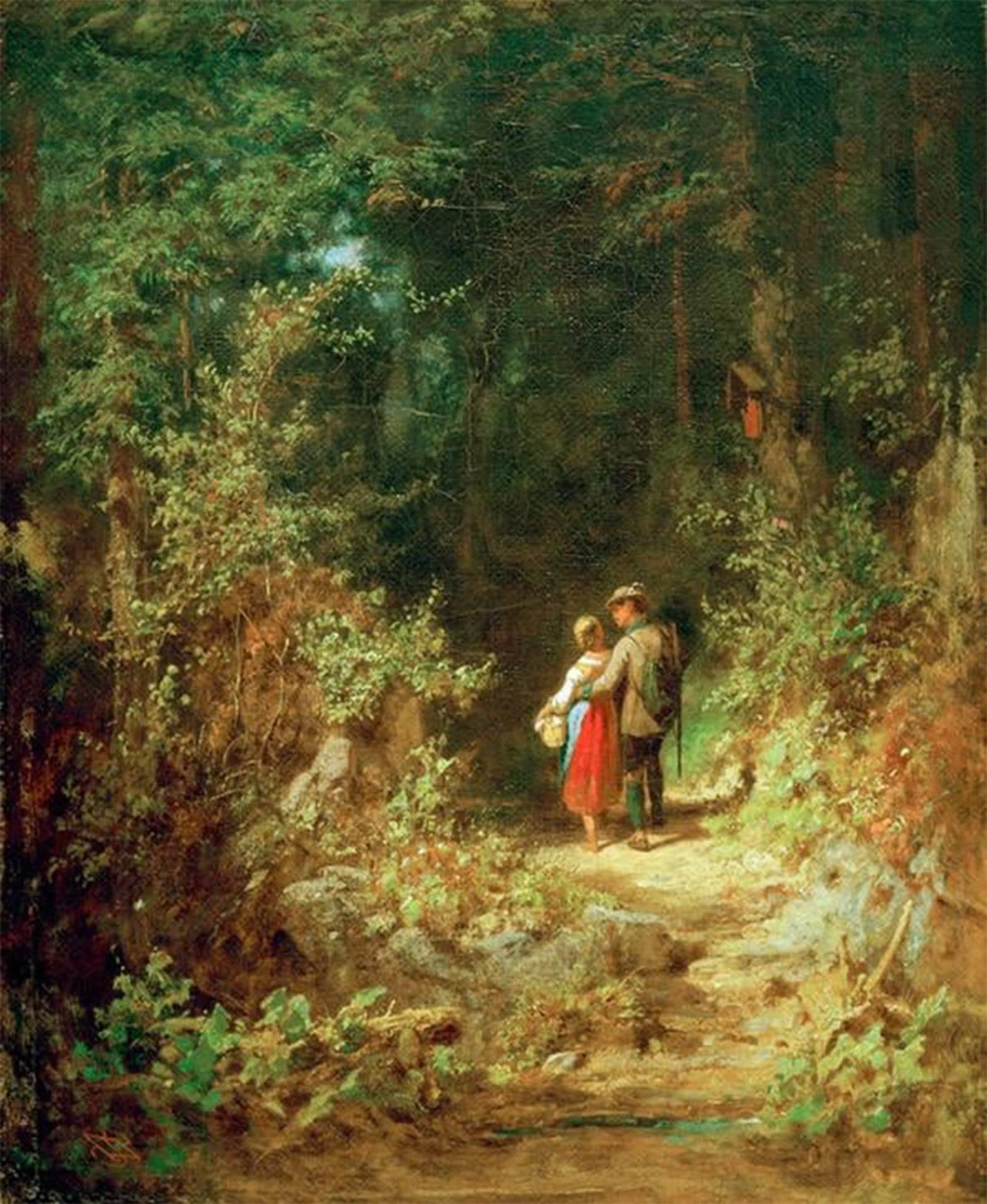 POSTERIIk Famous Modern Artwork Art Mural Loving couple in the woods by Carl Spitzweg Oil Paintings Pictures for Home Decor 60x90cm