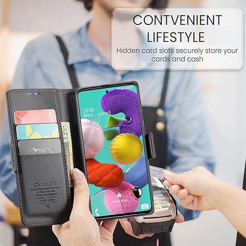 Miniatura 5 de Funda para Samsung Galaxy A51 4G, Samsung Galaxy A51 4G con tarjetero bloqueo RFID atril magnético, funda de cuero con tapa para Samsung Galaxy A51