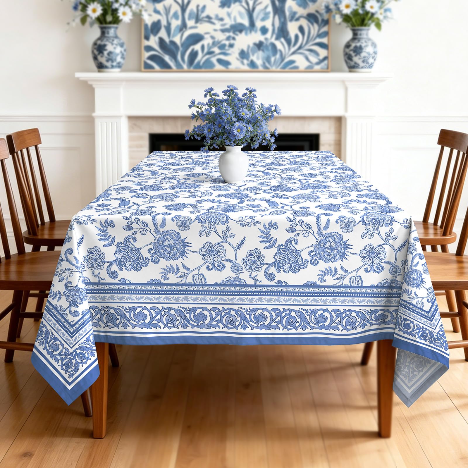 Arquiel Tischdecke Blau Blumen, Tischdecken Abwaschbar Rechteckige Tischtuch Frühling Französisch Tischdeck für Haus Küche Esszimmer Party Dekoration(140 x 180 cm) Küche, Haushalt & Wohnen