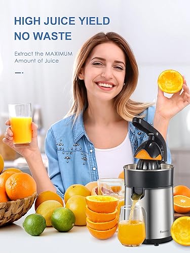Miniatura 10 de Exprimidor eléctrico de cítricos, potente exprimidor de naranjas con carcasa de fundición a presión de aleación de zinc, exprimidor de cítricos de