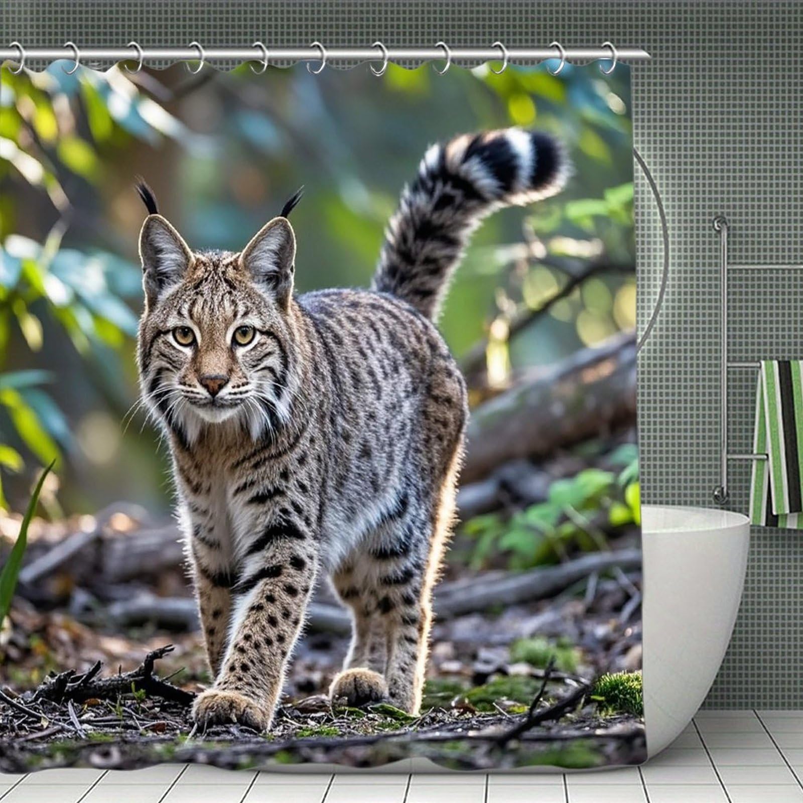 FekiLoot Wild Bobcat Shower Curtain Minimalist Aesthetic Bath Curtain with Hooks Simple Water Resistant Bathroom Shower Curtains Cute Blackout Privacy Curtains Cloth Curtain