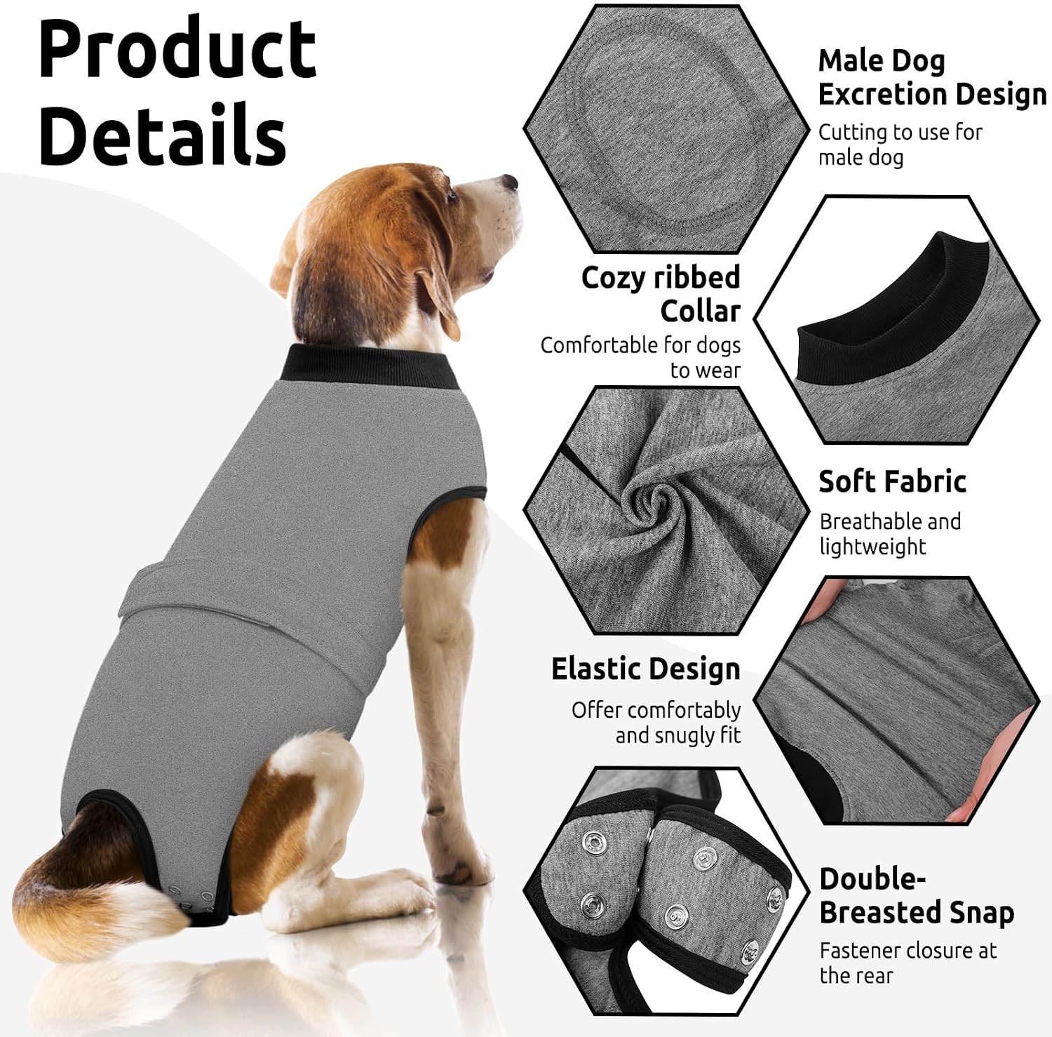 Queenmore Recovery Suit for Dogs Cats After Surgery,Dog Surgical Recovery Suit Onesie,Anti Licking Pet Female Post-Operative Spayed Neutered Puppy Surgical Clothes for Abdominal Wounds, Grey