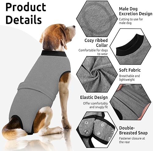 Miniatura 2 de Queenmore Traje de recuperación para perros y gatos después de la cirugía, traje de recuperación quirúrgica para perros, mameluco, antilamer, para