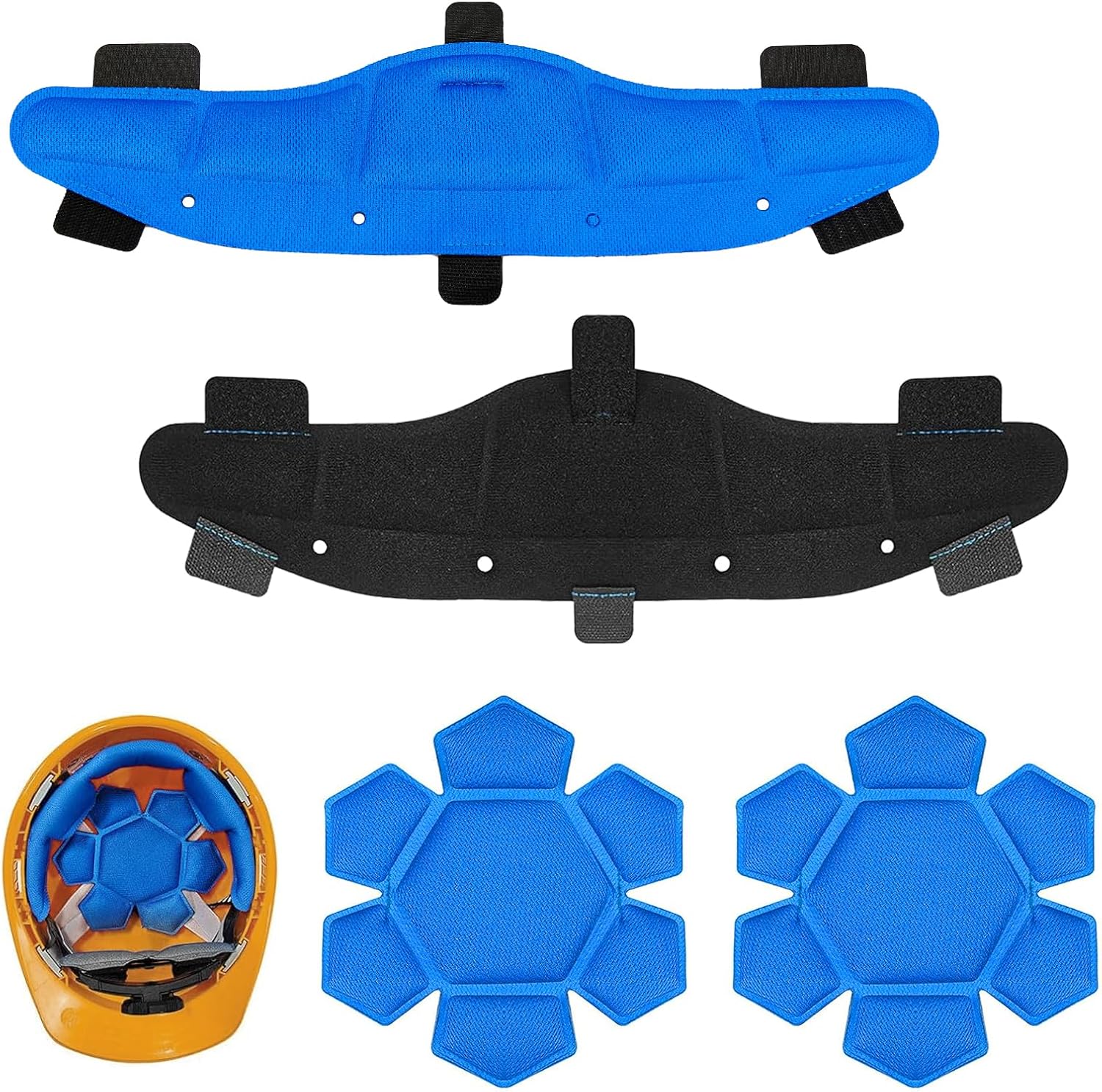 Hard Hat Sweatbands and Top Pads, Washable Reusable Hardhat Sweatband Cooling Liners Air Cushion Hard Hat Accessories, Suspension Sweat Band for Safety Helmet - Moisture Wicking (4 PCS)
