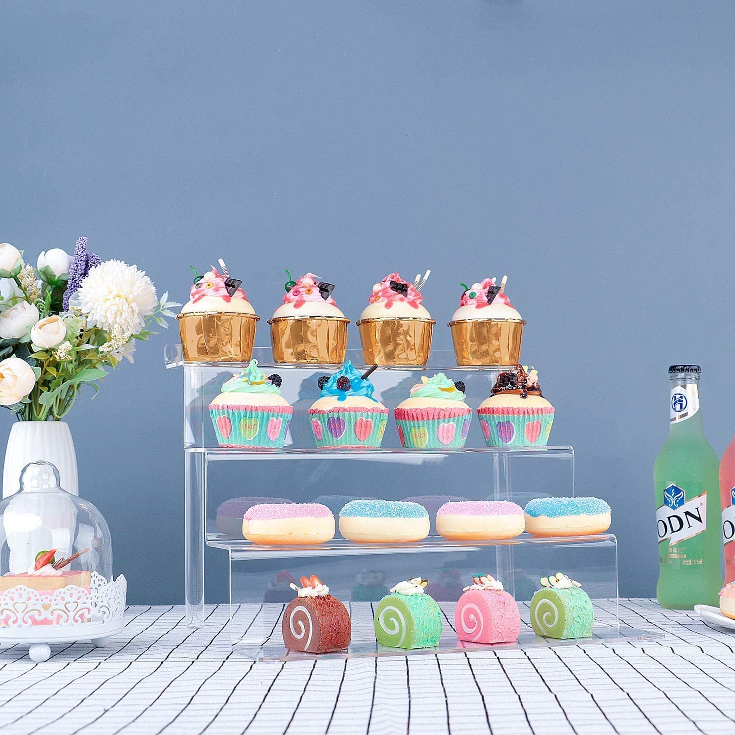 Display Riser Shelf-3 Pack Acrylic Display Stand for Figures-4 Tier Displays Cupcakes Dessert Stand Makeup Perfume Organizer Perfume Stand-Tabletop Risers for Display Decoration and Organize 9 x 12