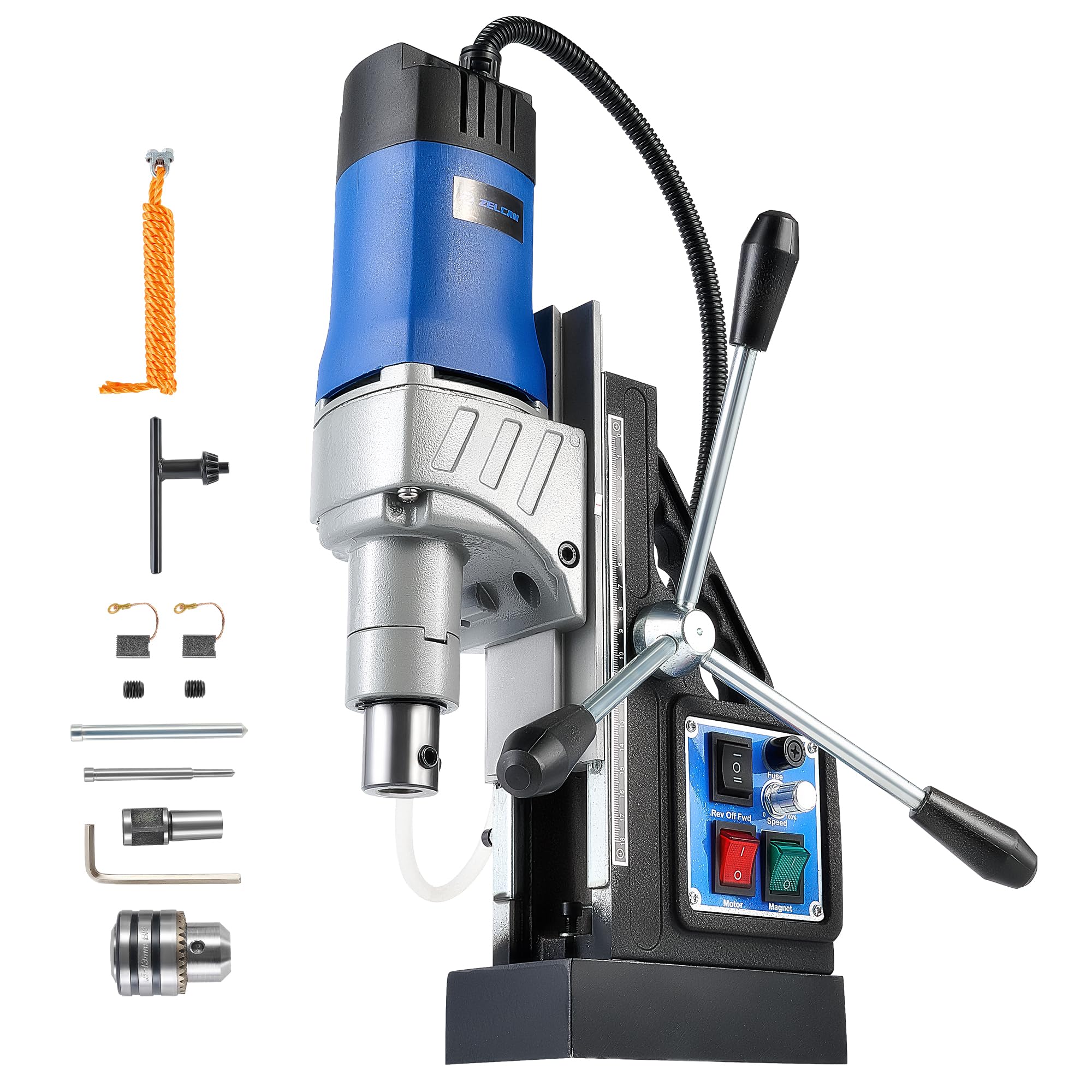 ZELCAN Perceuse Magnétique avec 11 Forets Perceuse à Colonne Électrique Portable 1550W 13000N 580 tr/min Max. Diamètre d'Alésage 50mm Max. Profondeur d'Alésage 50mm