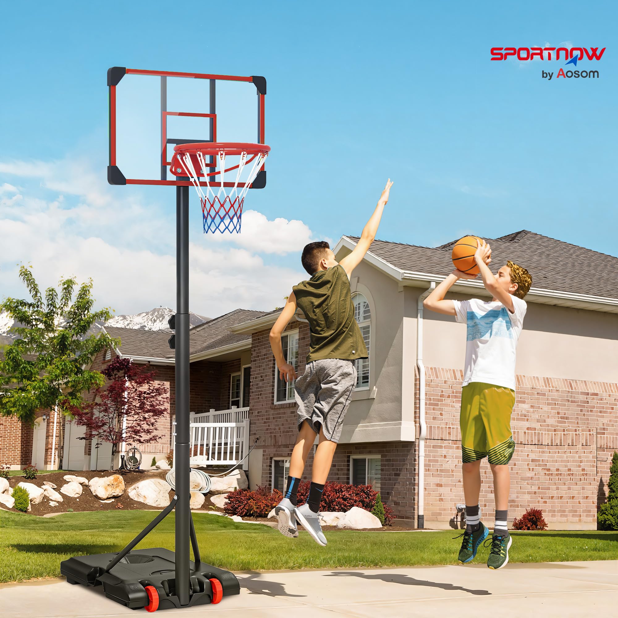 SPORTNOW Canasta de Baloncesto Exterior, Altura Ajustable 178-208 cm, Portátil con Tablero Irrompible