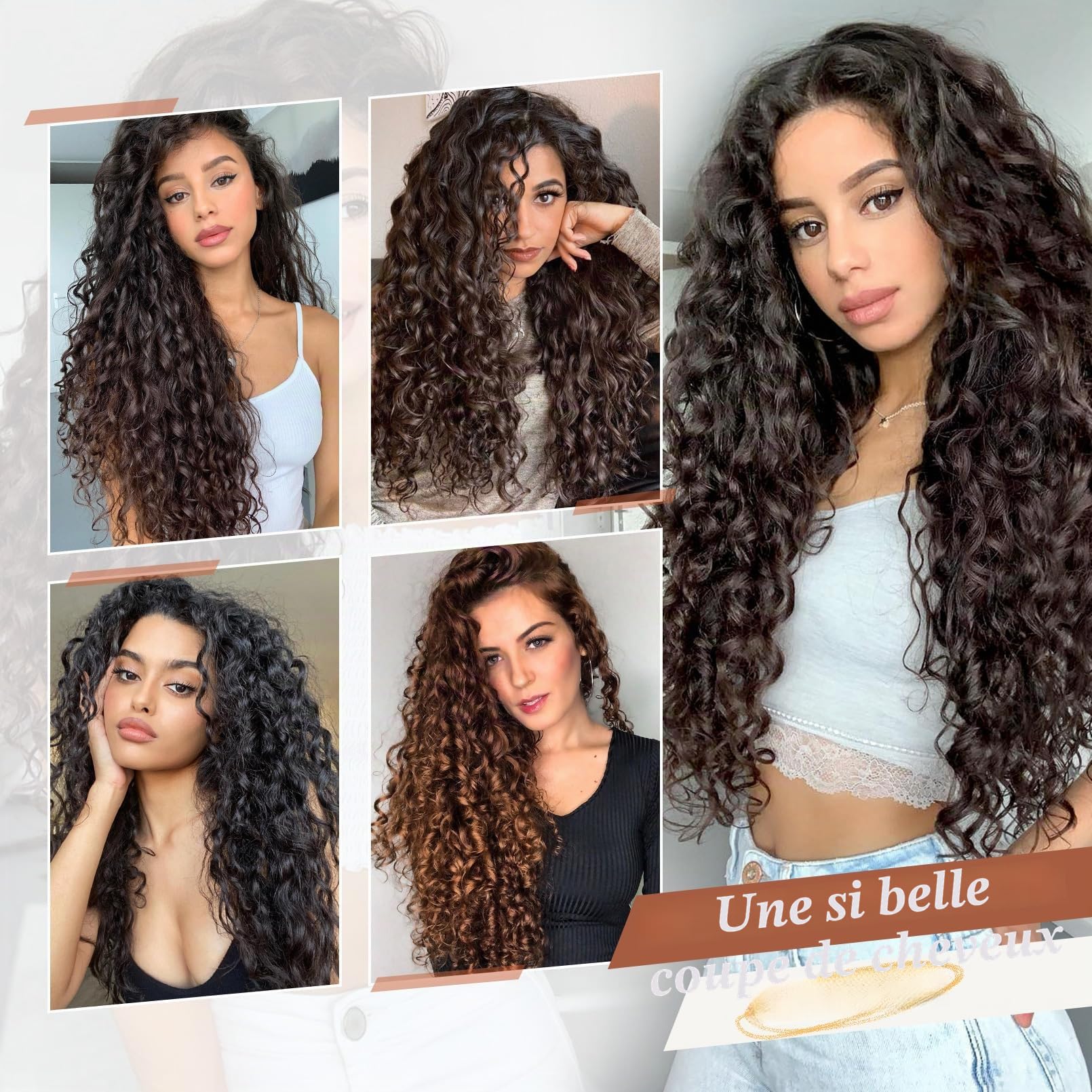 Extensions de cheveux à clipser, FLUFYMOOZ 4 pièces 100 % Pure Protéine Soie Extensions de cheveux Longues, Douces, Naturelles, 50,8 cm, Extension de cheveux bouclés pour femmes (Brun Chocolat Foncé)