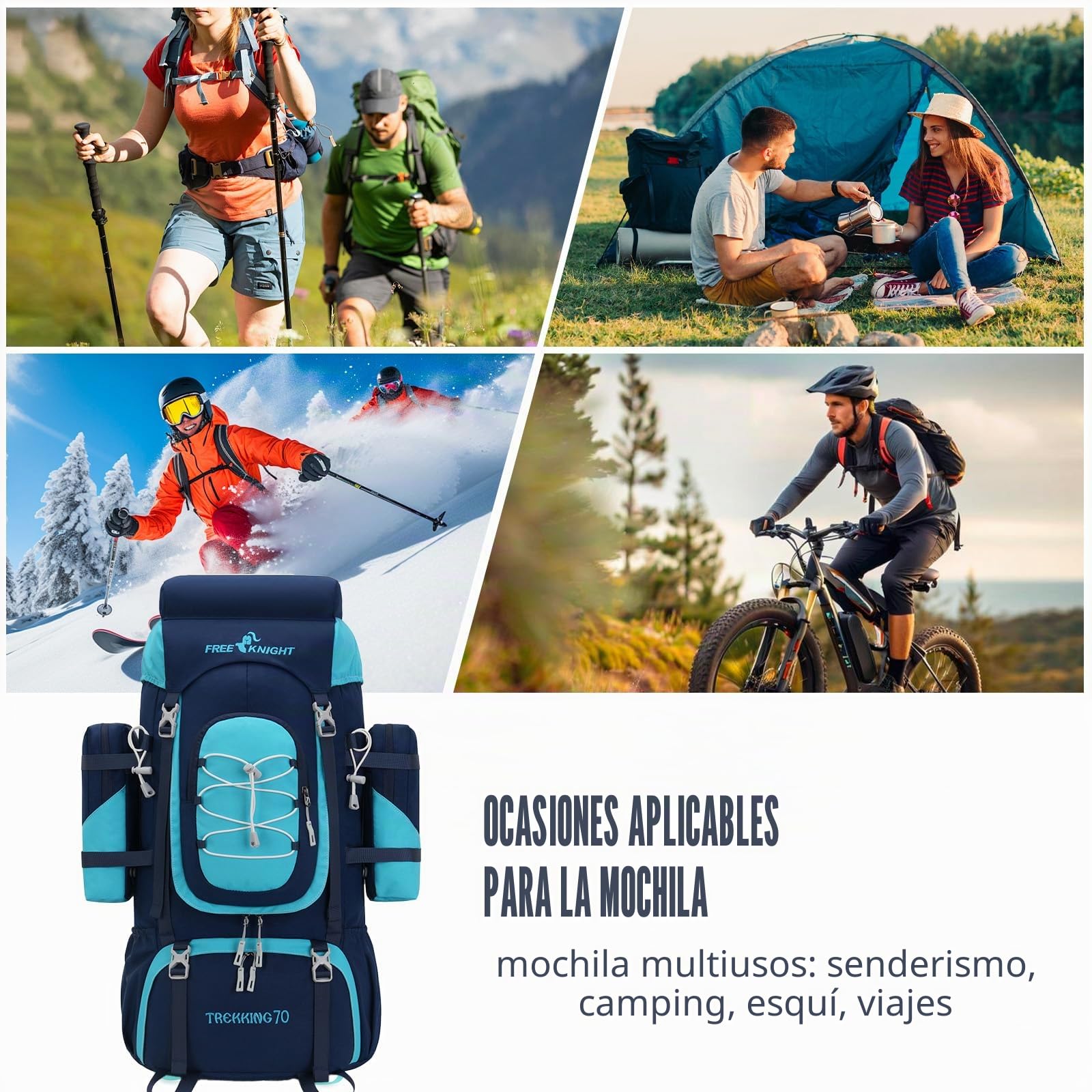 Bseash Mochila impermeable de 70 L (65+5) para senderismo, camping, con cubierta para lluvia, deportes al aire libre, viajes, para escalada y turismo