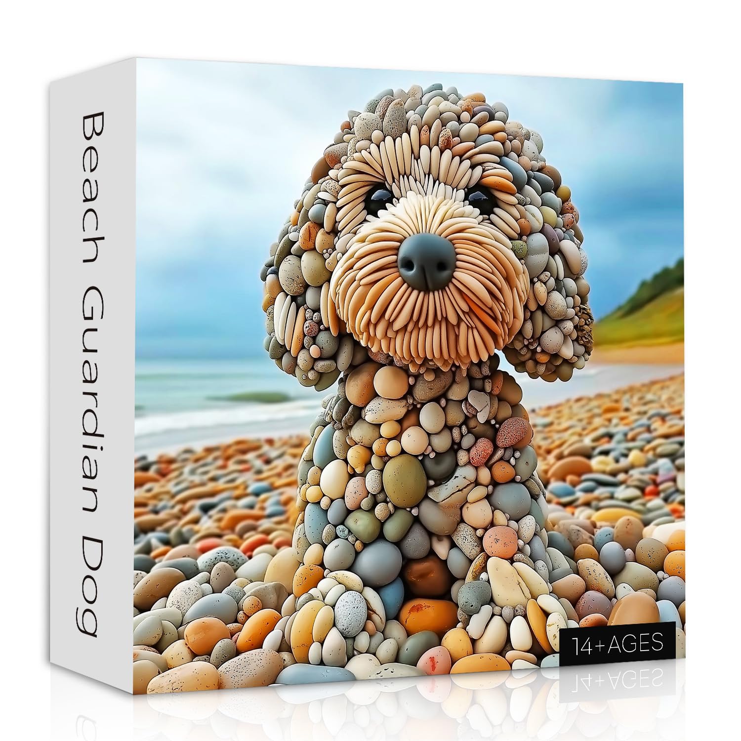 PICKFORU Funny Dog Jigsaw Puzzles 1000 Pieces for Adults, Summer Beach Guardian Dog Puzzle Cute, Interesting Seaside Stone Puppy Theme as Home Decor