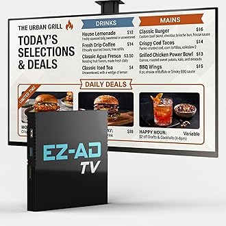 EZ AD TV Digital Signage Player - Signage For Business & Electronic Menu Board- Auto-Post Content On Digital Display Board, Cloud Controlled 4K Media Player + Mobile App W Free AI Designer & Templates
