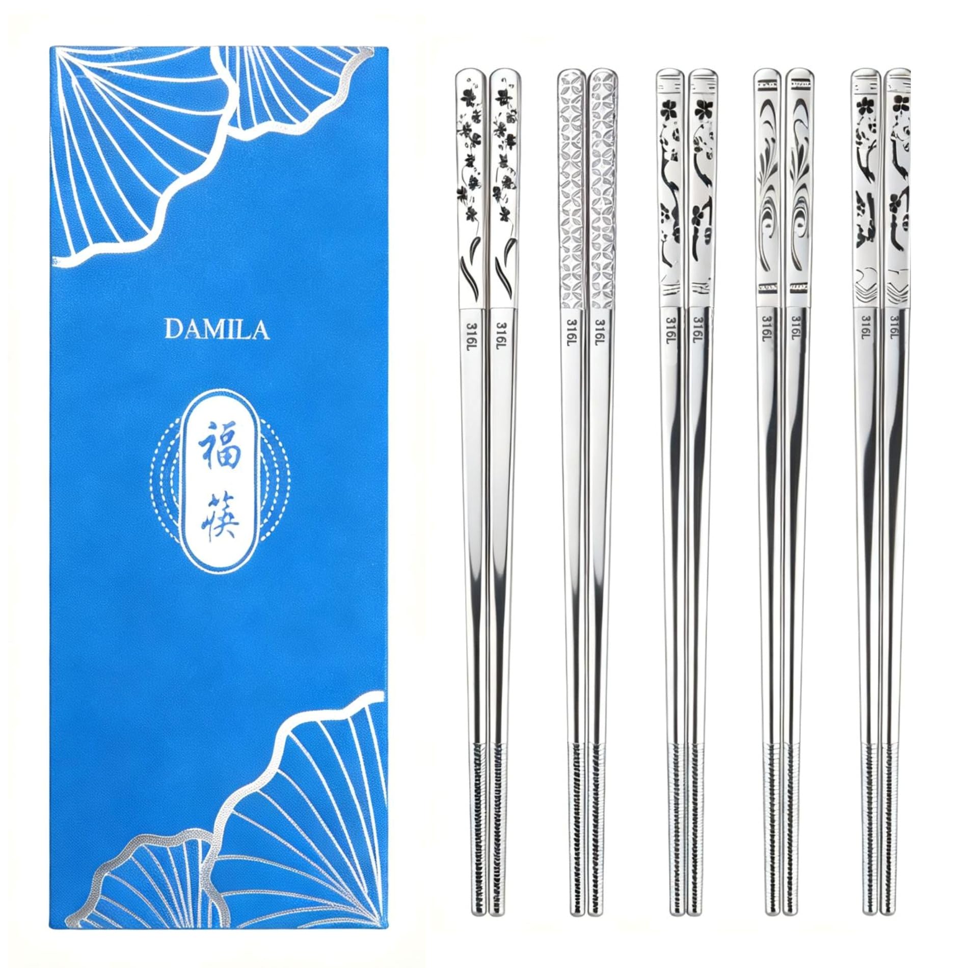 Amazon | DAMILA 316 サージカルステンレススチール箸セット - 5組