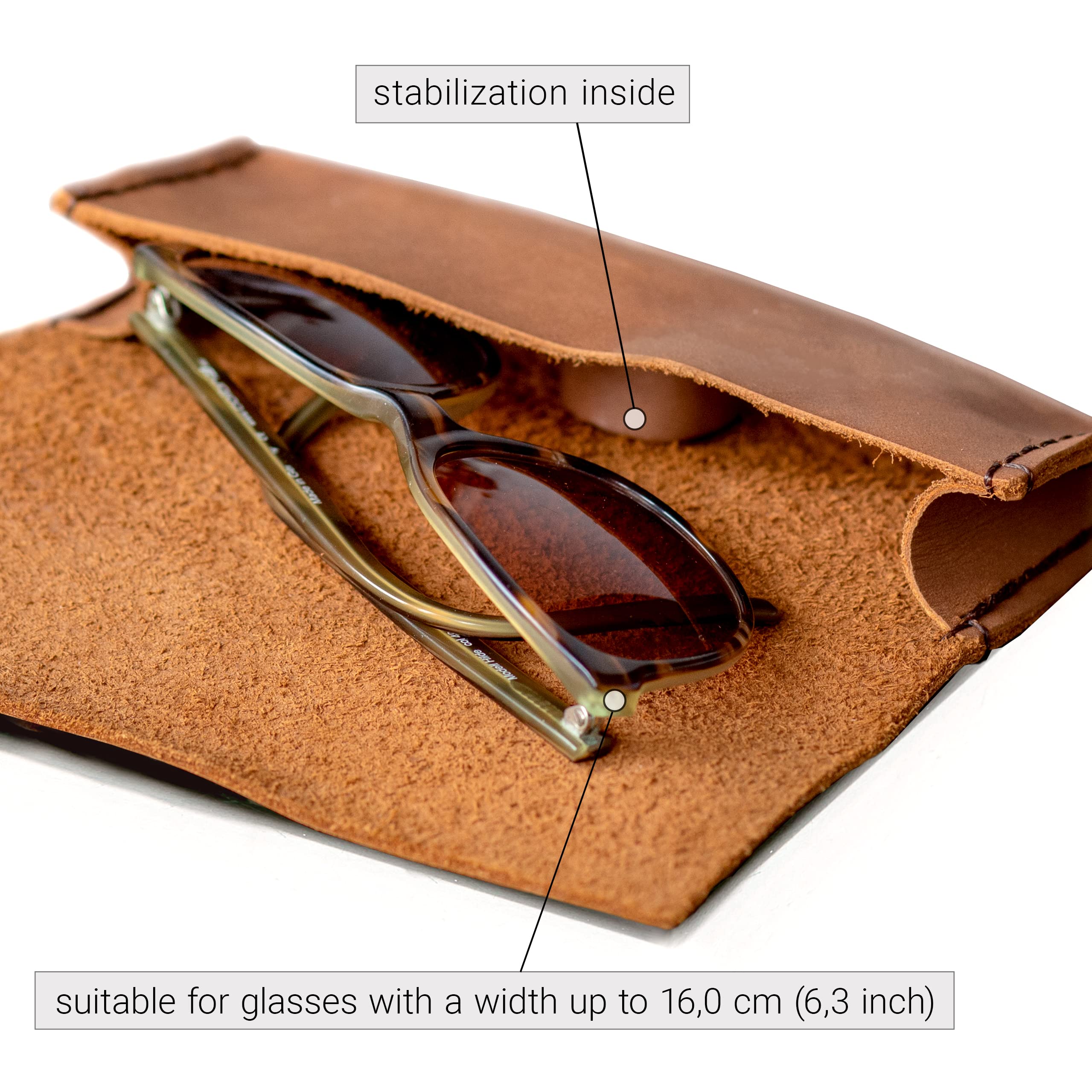 hecho. Brillenetui - Handgefertigt, 100% echtes Leder & Fair-Trade (Sonnenbrillen Etui Tasche Hülle Schutz Brille Lesebrille Tagesbrille Lesebrillenetui Herren Damen Unisex)