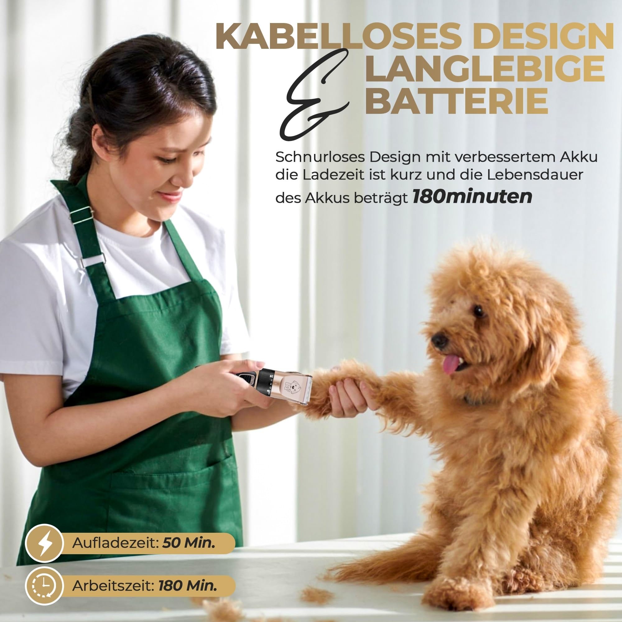 GLOBAL TECH Leise Hundeschermaschine, Professionelle Schermaschine Elektrische Hundetrimmer Tierhaarschneidemaschine für Hunde, Katzen und andere Haustiere