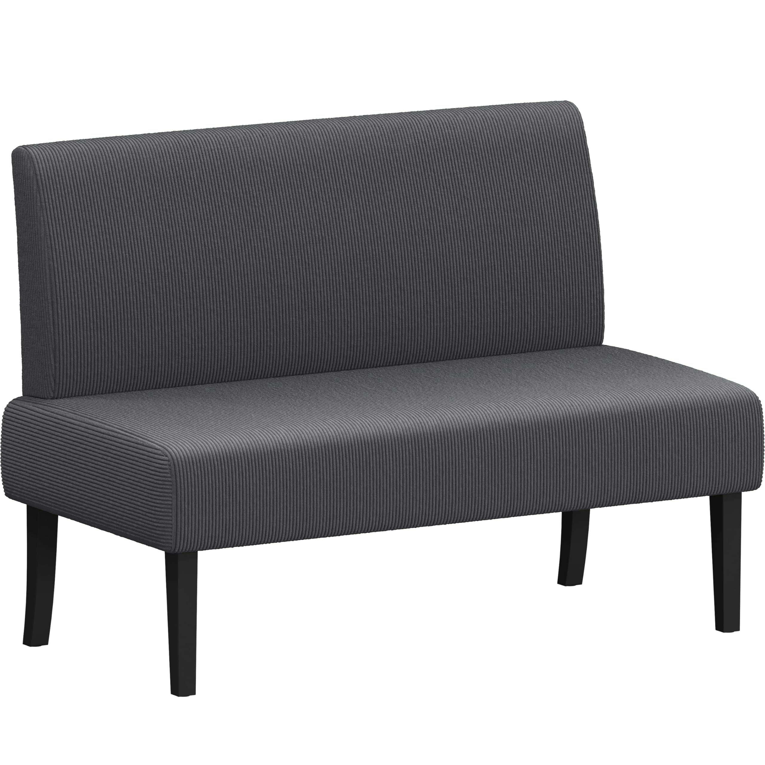 Divano Moderno a 2 Posti con Schienale Divano in Tessuto senza Braccioli Divanetto a Coste con Gambe in Legno per Soggiorno Ingresso Ufficio e Cucina Grigio