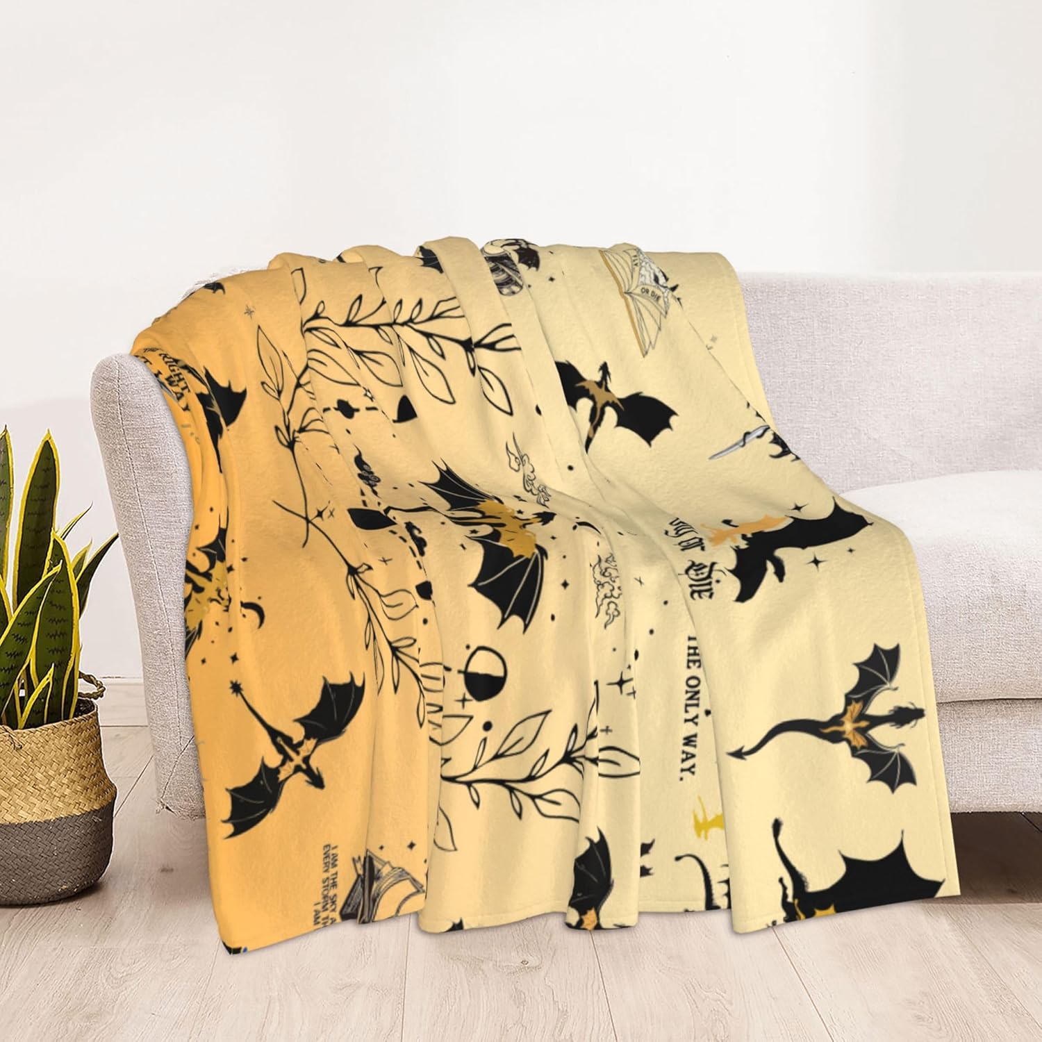 Fourth Dragon Wing Blanket Dragon Merch Gift for Teen Adult Kids Throw Blankets Book Lover Fashion Graphic Air Conditioner Blanket (Yellow, 60" L x 50" W)