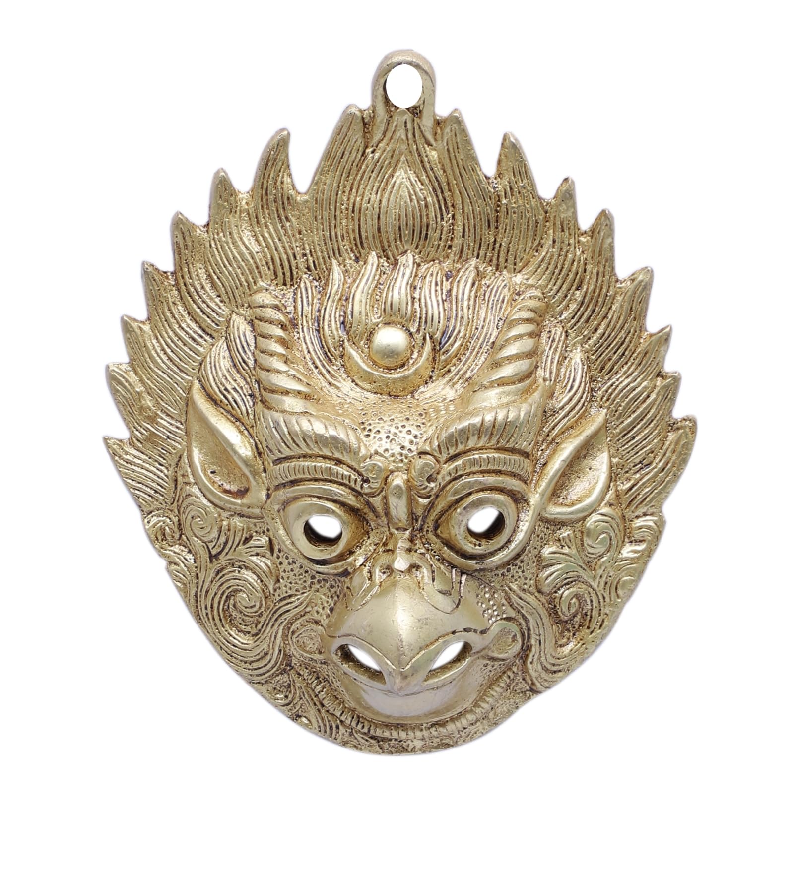 Two Moustaches 5.5 Inches Garuda Face Design Brass Yali Wall Hanging, Brass Wall Decor Showpiece, Antique Yellow, Pack of 1