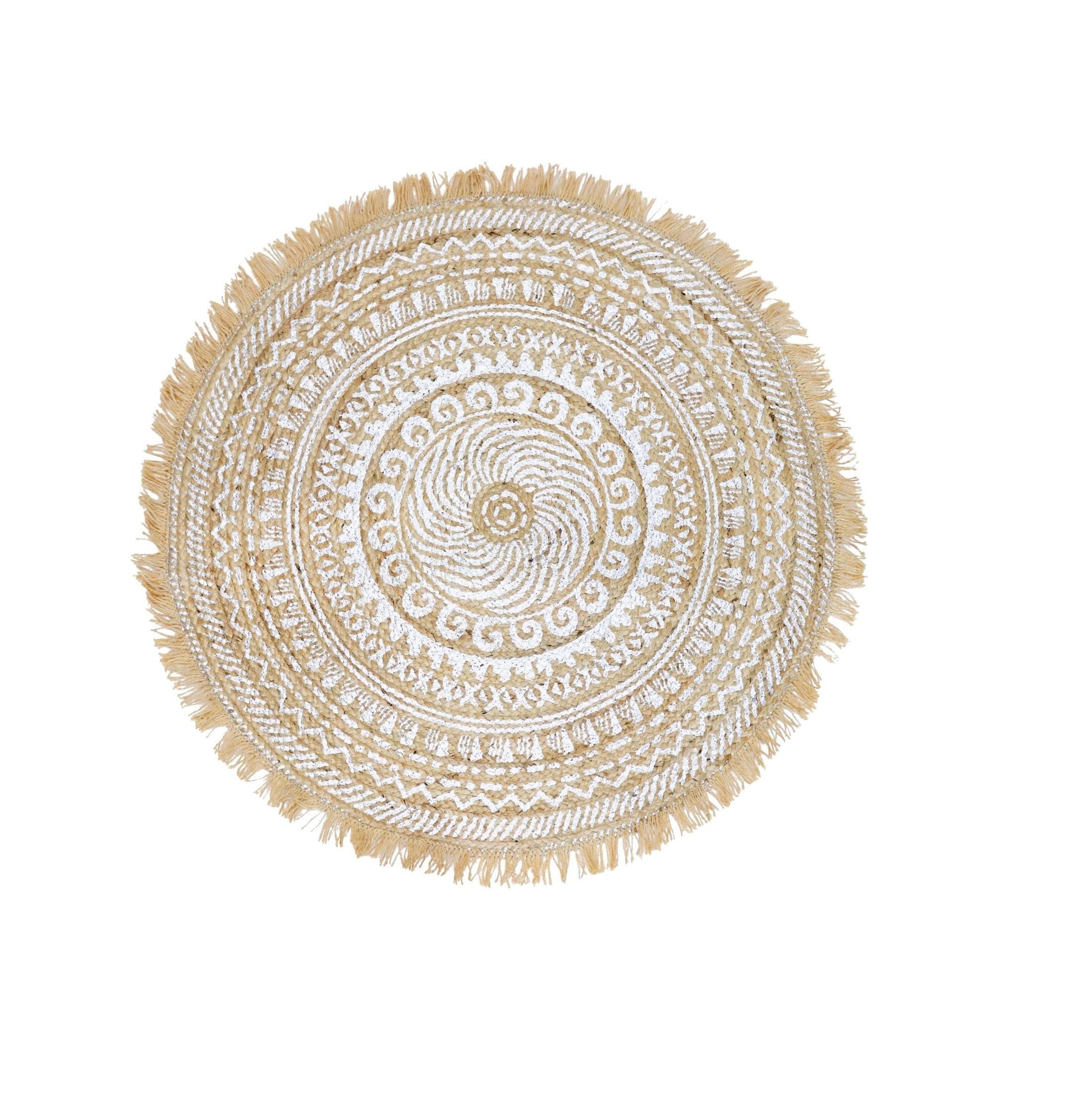 Teppich rund Wohnzimmer Juteteppich Boho 90 cm rutschfest Beige (Grau)