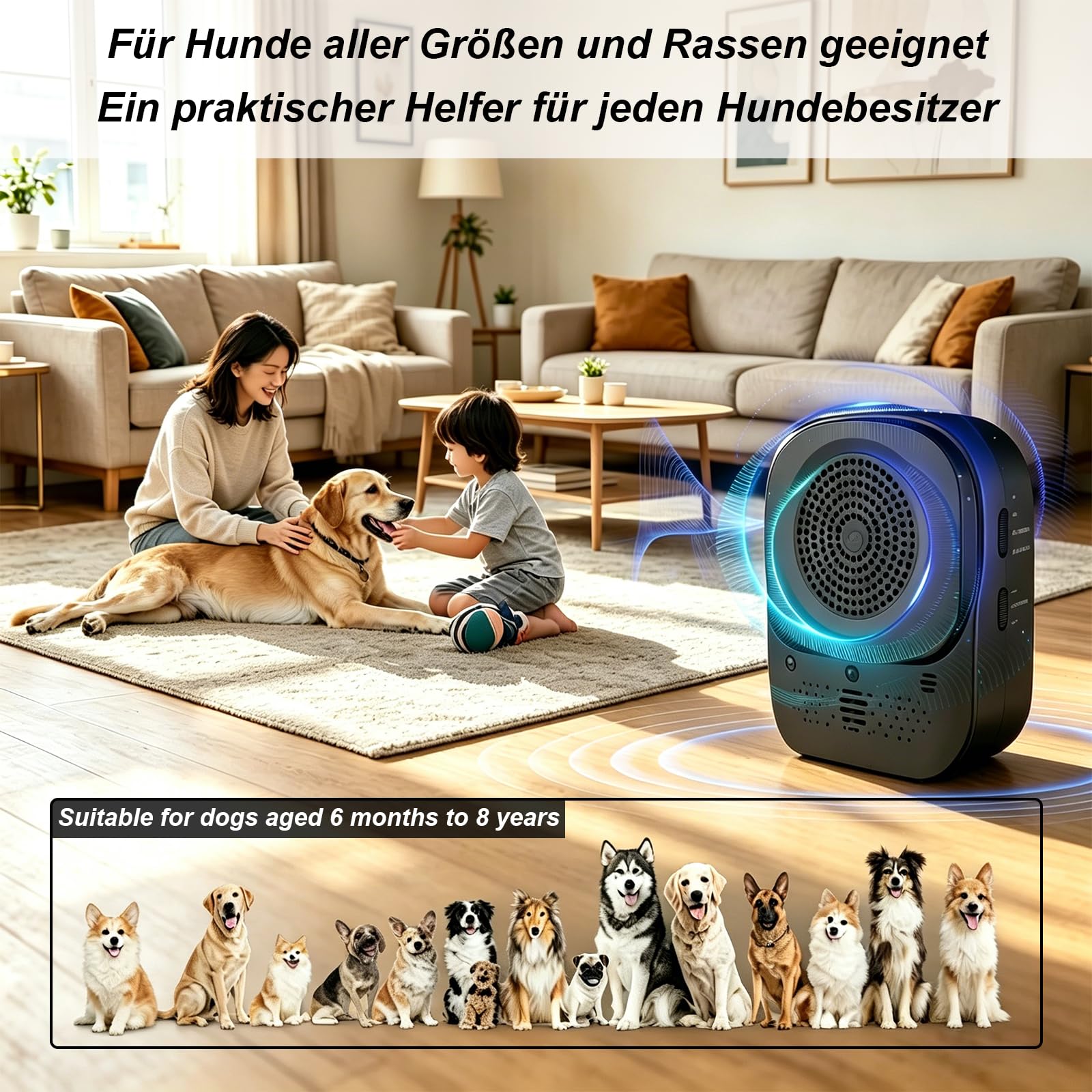 Ultraschall Hundetrainer mit Fernbedienung, Anti Bell Gerät gegen Hundebellen, Wiederaufladbarer Bark Stopper für Innen & Außen, Einstellbare Frequenz, Tragbares Hundetraining Tool