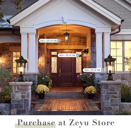 Miniatura 2 de zeyu ZX1B BK - Lámpara de pared exterior para porche delantero, aluminio fundido a presión con vidrio sembrado, acabado negro, ZX1B BK