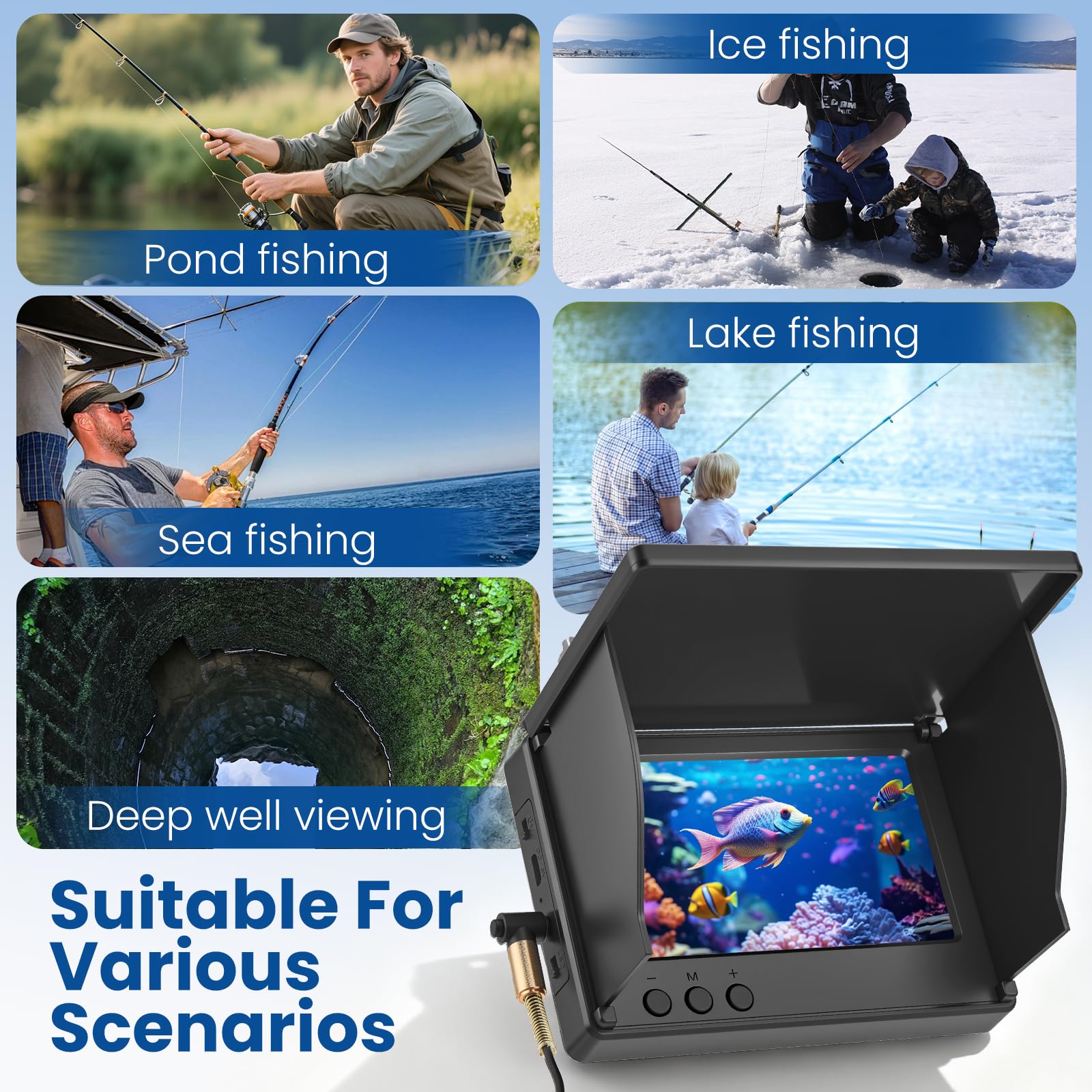 Unterwasserkamera für Angeln, Fishfinder mit 4,3" IPS-Bildschirm & 30m Kabel, Nachtsicht-Infrarot, Weitwinkel, IP65 wasserdicht, für Eisangeln, See, Fluss, Meer und Boot