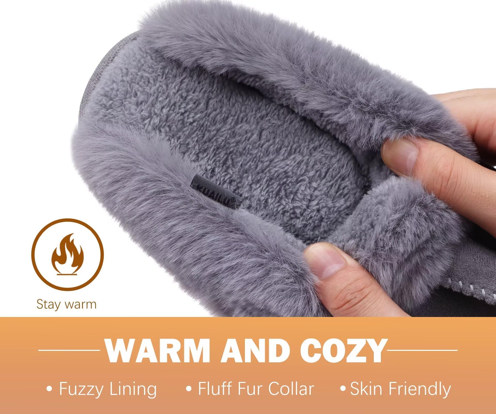 KuaiLu Pantofole Donna Invernali Pelose Pelle Chiuse Ciabatte Casa Calde Peluche Pelo Foderata Babbucce Comode Memory Foam Slippers Antiscivolo Suola Scarpe