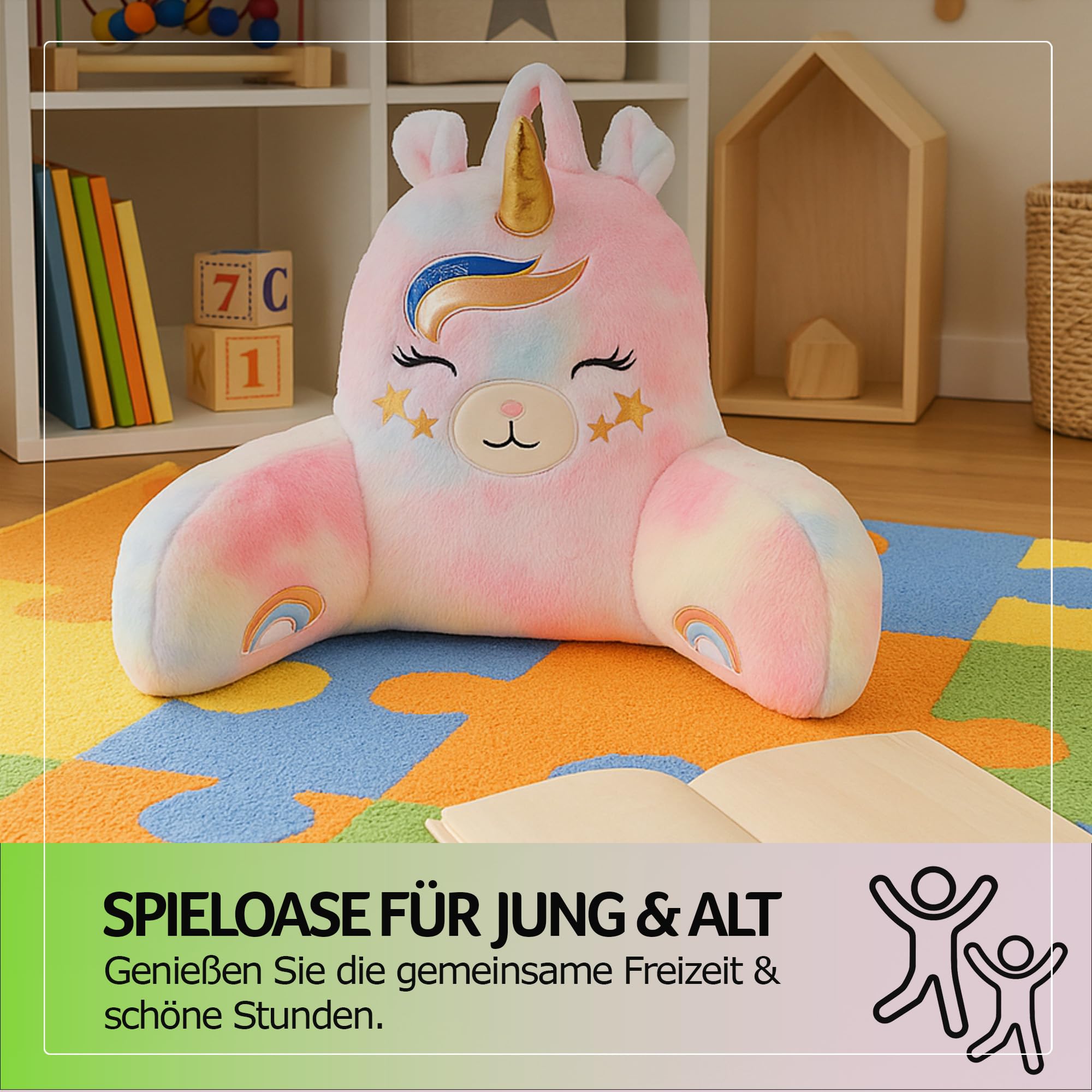Bestlivings Bettsitzkissen 66×37×48 cm mit Armlehnen Einhorn Lese- & Rückenkissen – Ideale Rückenstütze für mehr Halt und Komfort für Rücken und Nacken