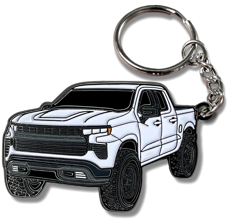 Chaveiro metálico de caminhão compatível com Silverado 1500, branco, FOUR WHEEL BEAST