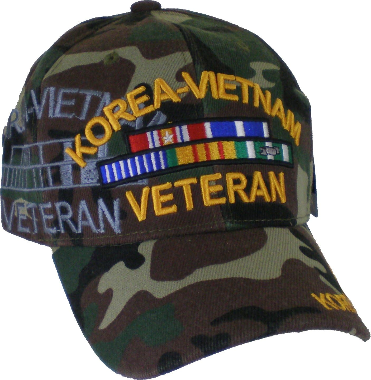 Korea-Vietnam War Veteran Ribbon Shadow Mens Cap [Baseball Cap - Woodland Camouflage - Adjustable] - ID#128010