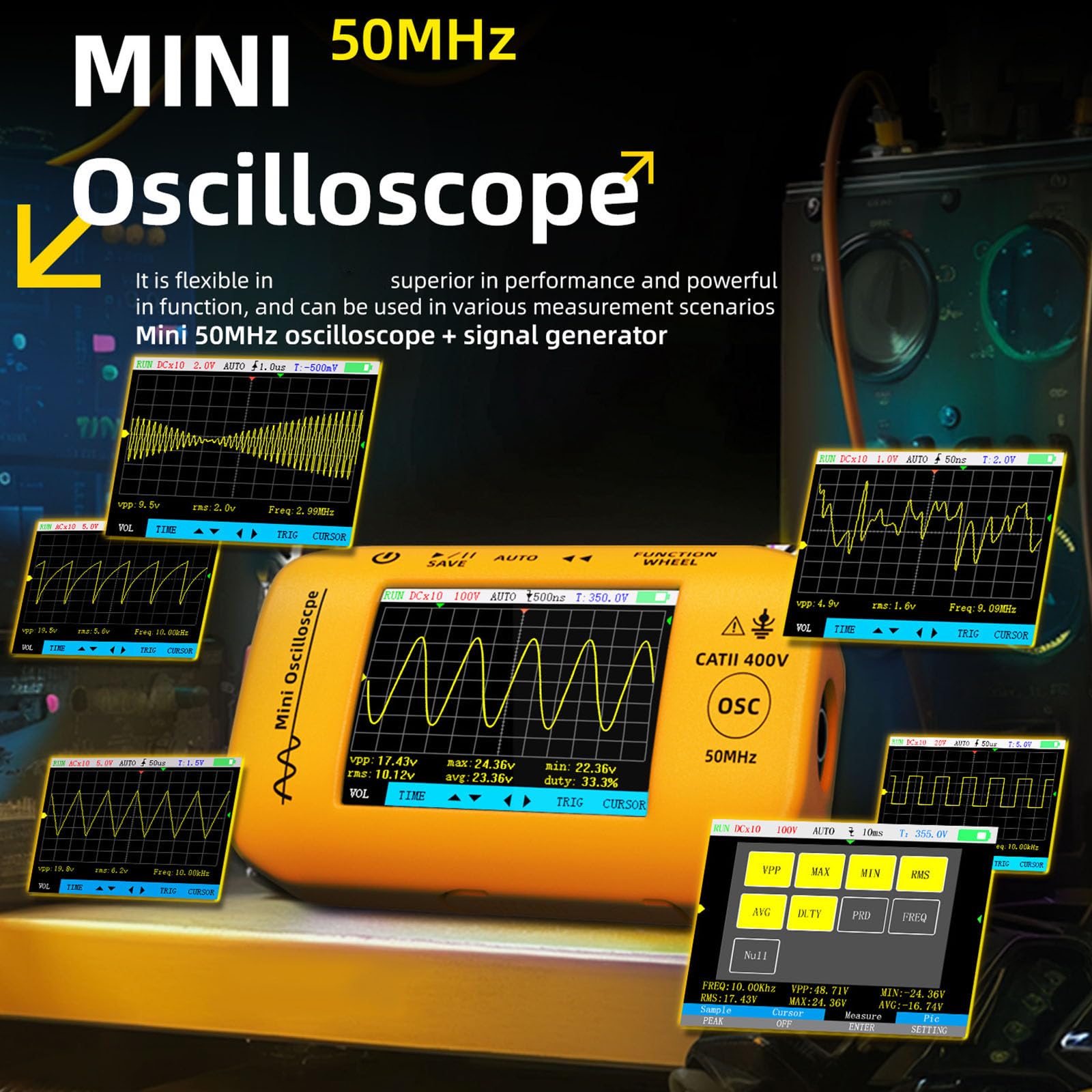 Oscilloscopio integrato e generatore di forme d'onda arbitrarie 400V Proteggono il debug del circuito per i progetti piccoli con il generatore di funzioni