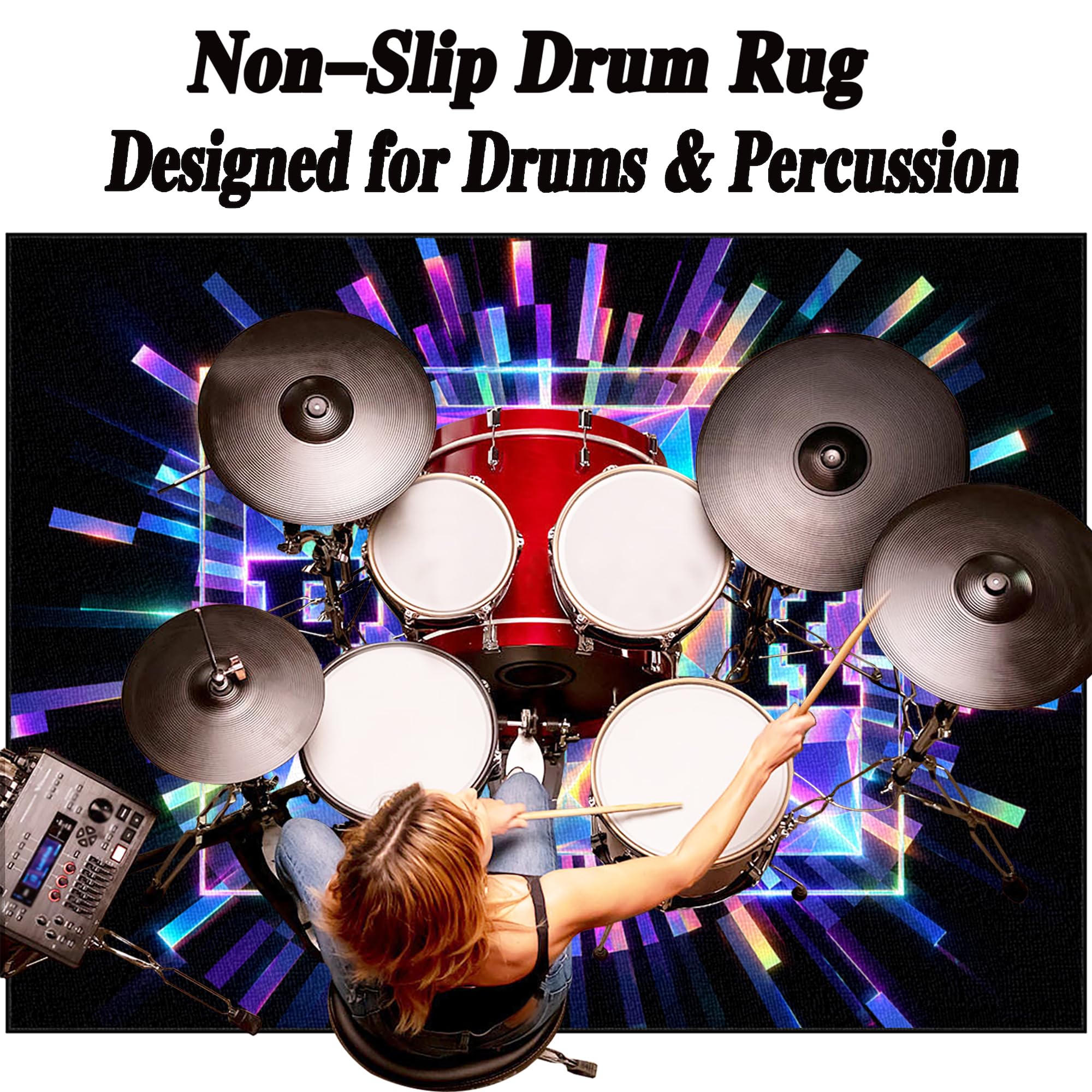 Schlagzeugteppich Schallschutz Akustik Teppich 200 x 160 cm Schlagzeug Teppich Schallschutzmatte Drum Rug Drum Matte Trommelteppich rutschfeste Trommel Teppiche für Bass Drum Snare Jazz Drumteppich