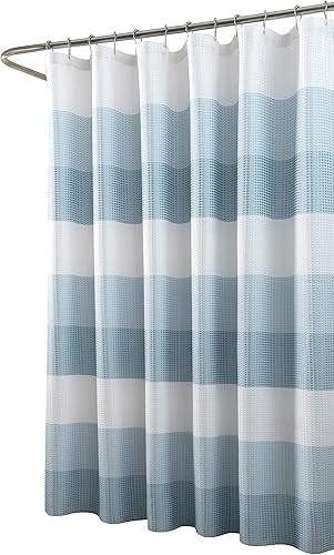 Dainty Home Cortina de ducha con tejido de gofre, color azul aguamarina, 70 x 72 pulgadas, cortina de ducha de tela de mezcla de poliéster