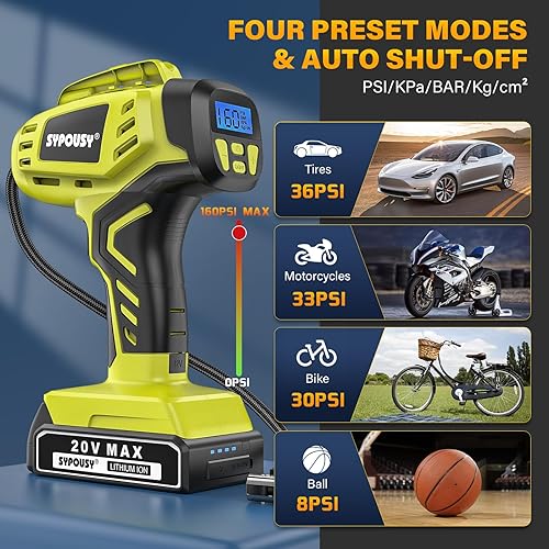 Miniatura 4 de Compresor de aire inalámbrico para inflador de neumáticos, bomba de aire portátil, inflador de neumáticos más rápido con batería recargable de 20 V,