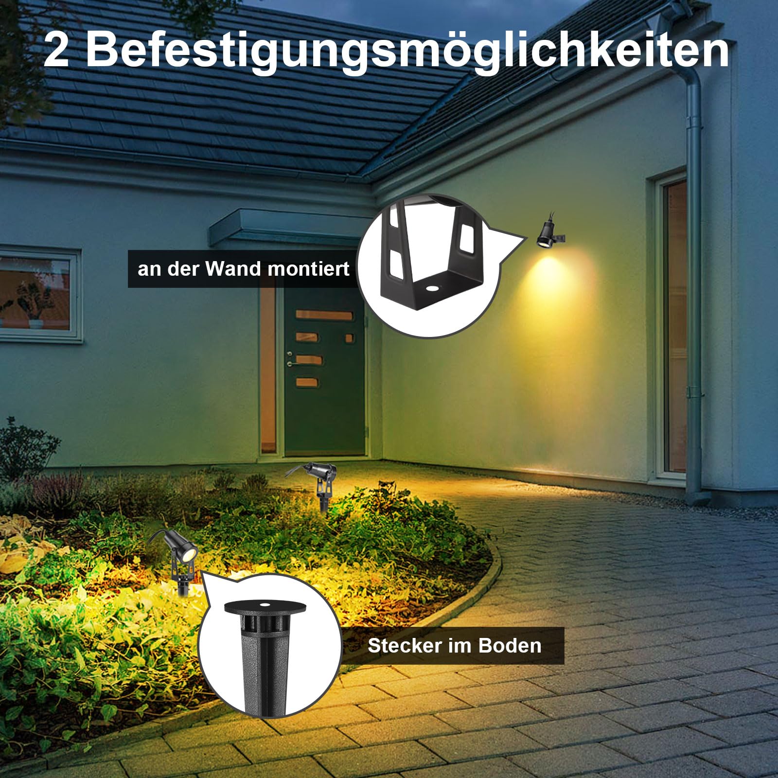 HAUSPROFI 6er Set Gartenstrahler - IP65 Wasserdicht Mit 21m Kabel & Dämmerungssensor