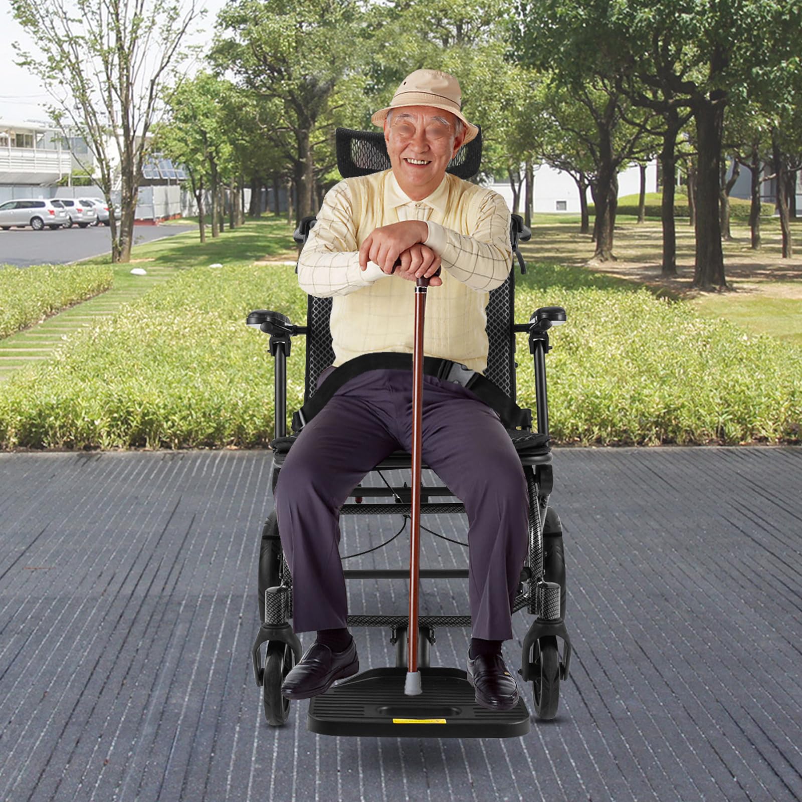 Silla de ruedas plegable con respaldo ajustable y reposacabezas, silla de ruedas de aluminio ligera para personas mayores, portátil, respirable, soporta hasta 130 kg, plegable, ergonómica, cómoda y