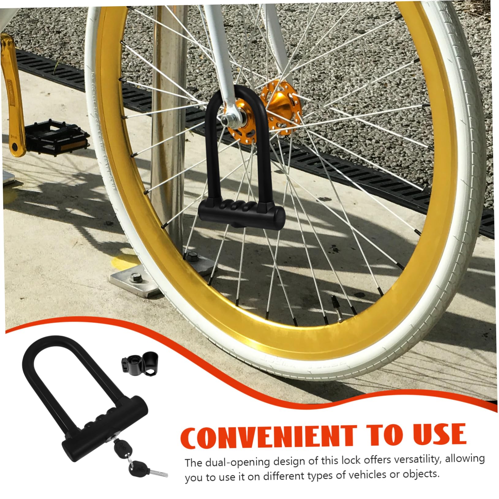 Lucchetto in Silicone e Ferro Nero per Bicicletta a U | Taglio Anti-sezione, Struttura ad Alta Resistenza, Apertura Doppia, Design Elegante