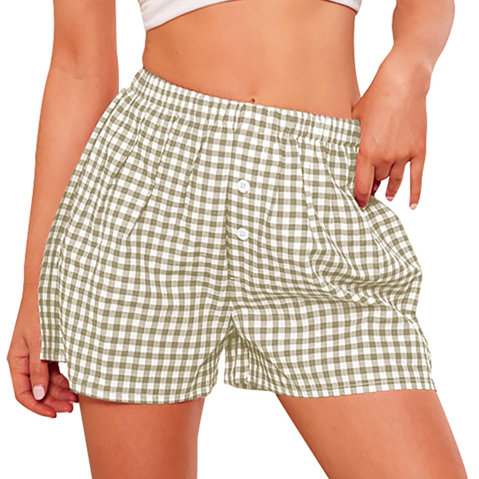 PRETTYGARDEN Womens Summer Gingham Boxer Shorts