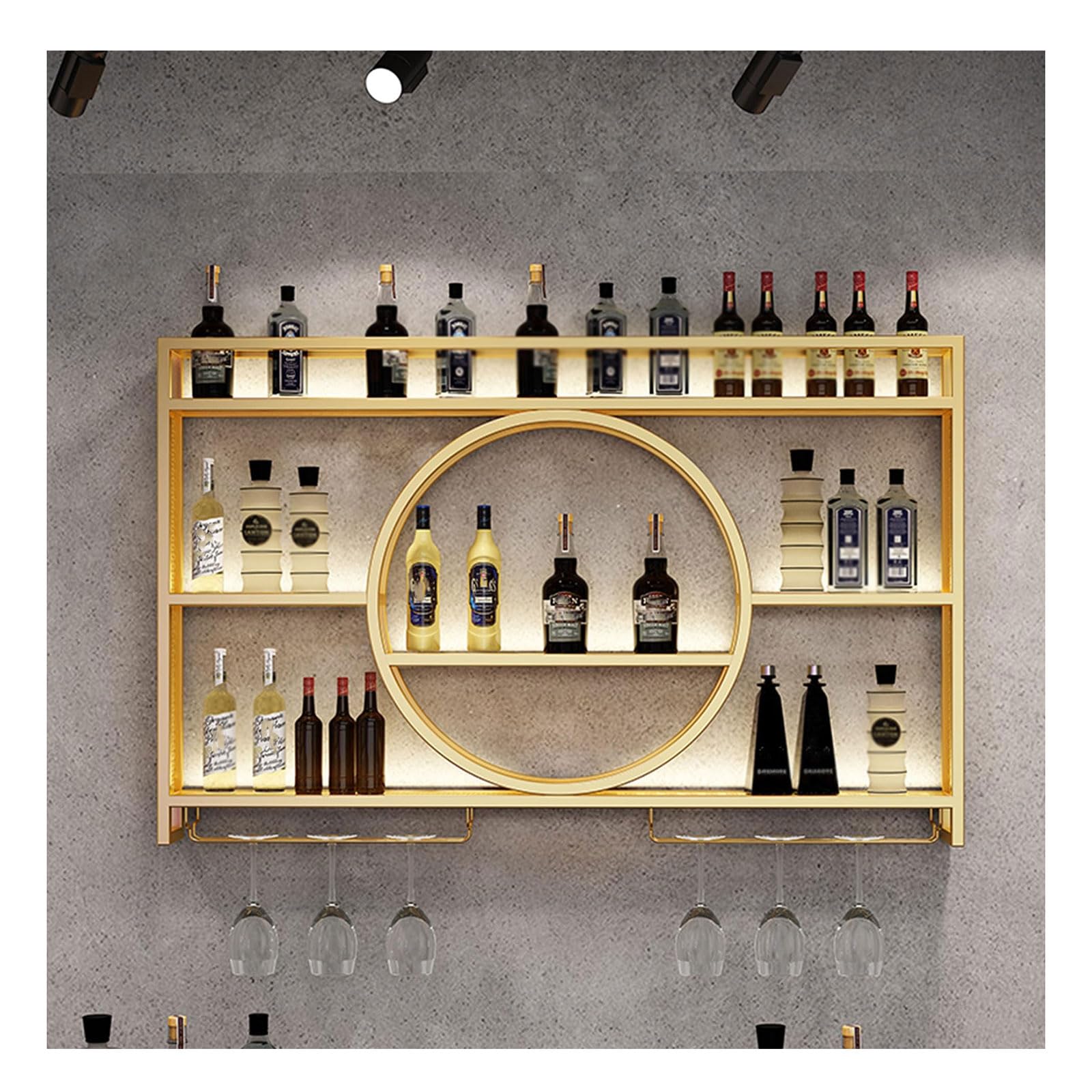 Étagère à vin murale en fer noir avec porte-verres suspendus pour bar à domicile