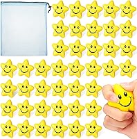 Vista 1 de Jerify 60 bolas de estrés con forma de estrella y sonrisa, a granel para niños, mini bola de espuma sonriente, juguetes para aliviar el estrés