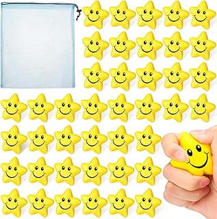 Jerify 60 Pieces Star Smile Face Stress Balls Bulk for Kids Mini Foam Smile Ball Stress Relief Toys for Classroom Exchange Gifts Classroom Prizes School Carnival Reward Party Favors Fillers